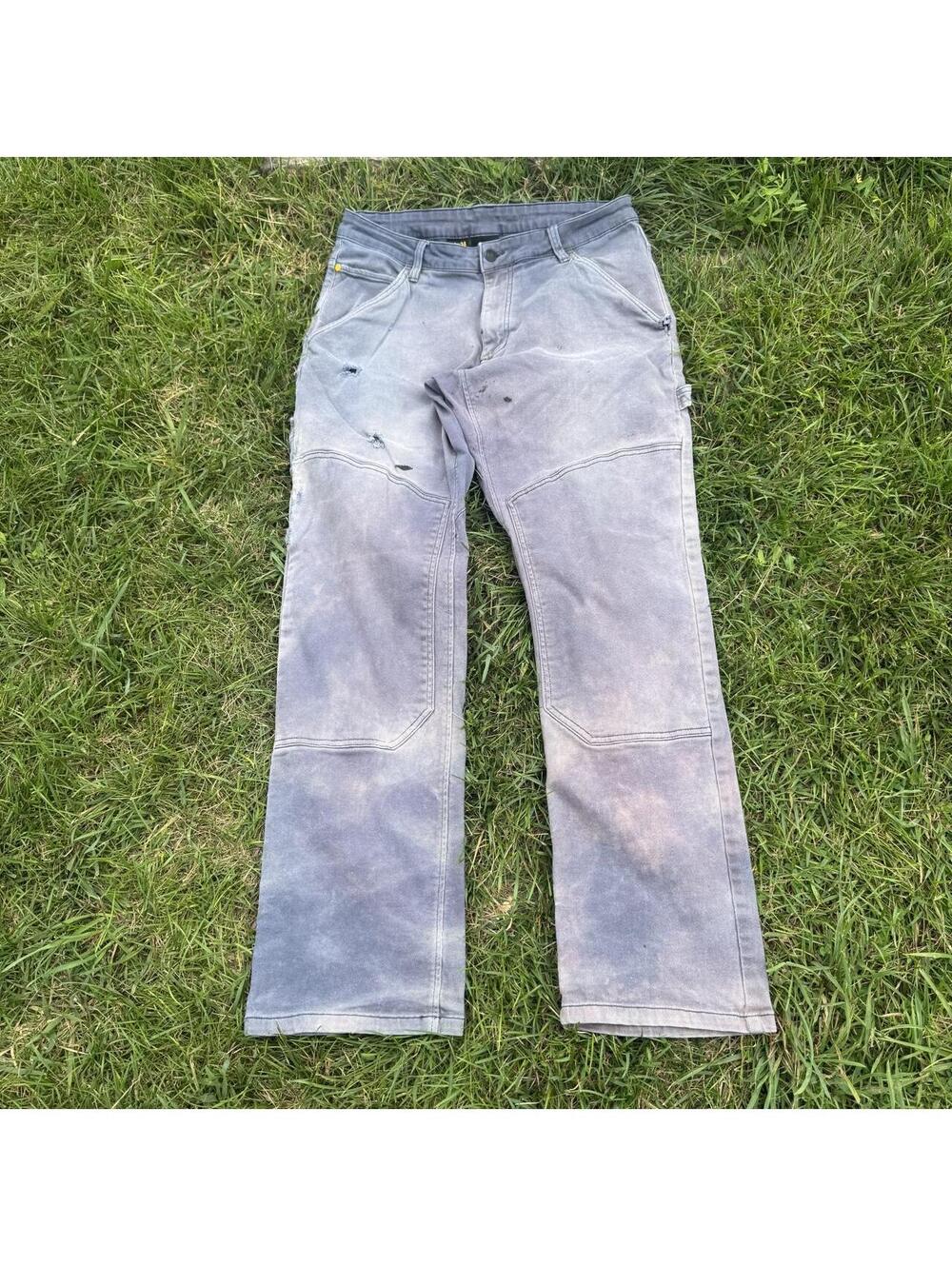 Caterpillar Faded Blue Double Knee Work Pants Distressed Mens 34x34